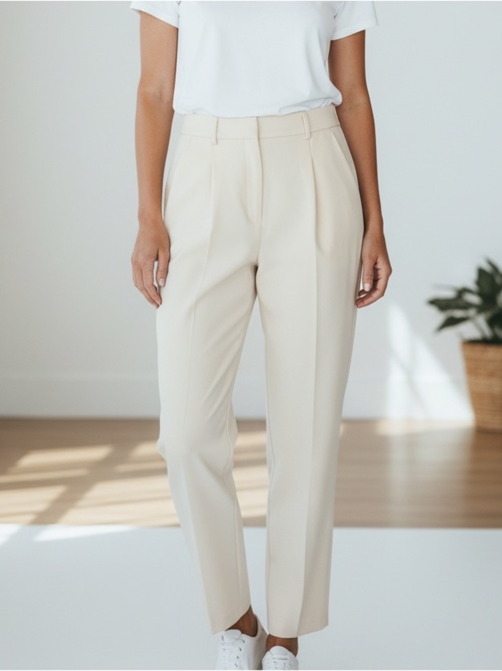 High-Rise Wide-Leg Cream Trousers